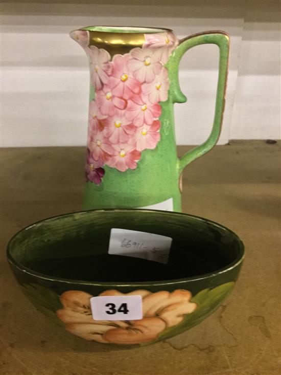 Moorcroft Hibiscus bowl and a Grays pottery jug